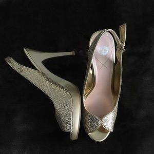 Gold Peep Toe Slingback Heel Shoe